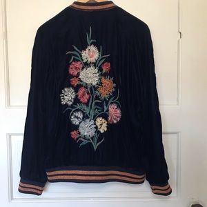 ZARA Bomber Velour Embroidered Jacket L
